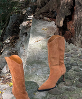 Original Design Splicing Stiletto Stiefel Braun Wildleder Spitz